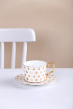 Luxury Coffee Cup And Saucer Set With Gold Handel Ceramic Cappuccino Afternoon Tea Cup With Gift Box