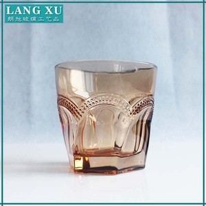 LX-B118 handmade tumbler glass pearl ridge hexagonal base twist design DOF clear decorative crystal drinking glasses
