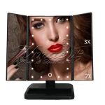 Makeup Led Vanity Mirror with Lights 2x 3x Magnification Touch Screen Switch 180 Degree Rotation Portable Tri Fold Makeup Mirror