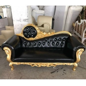 MMD042 French louis style furniture - solid wood hand carving leather upholstered chaise lounge