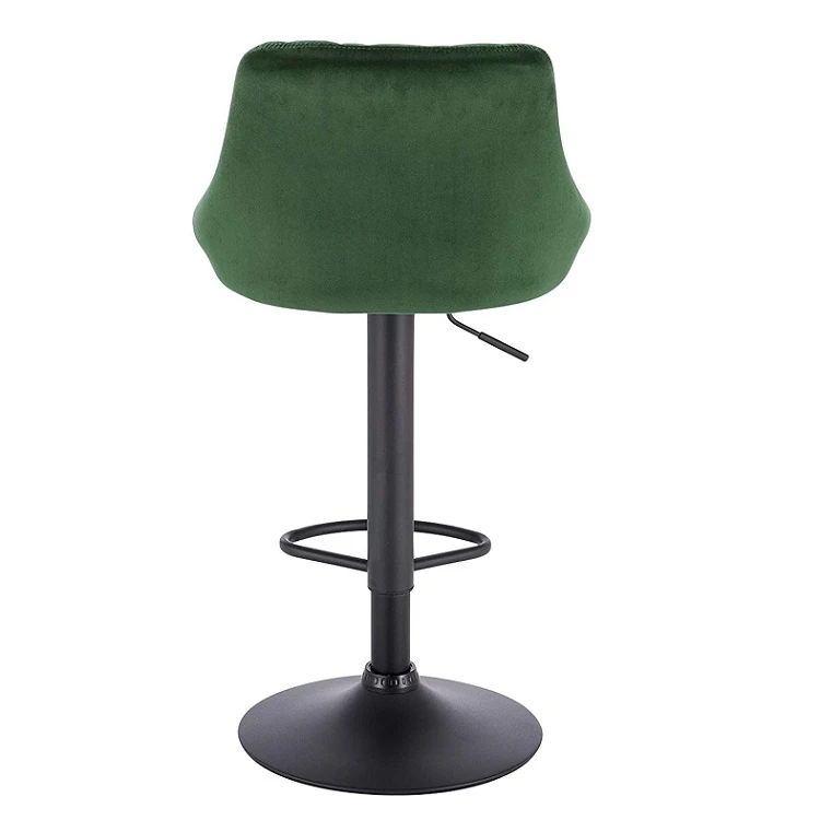 Modern Adjustable Bar Stool Velvet Fabric High Bar Stool Chair With Black Metal Base
