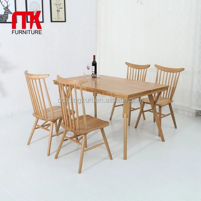 Modern style solid oak wood dining set table and 4 chairs set kitchen furniture