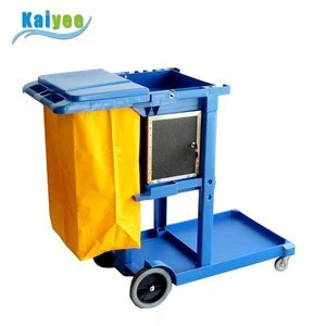 Multifunction commercial housekeeping hotel janitor cart trolley with yellow bag
