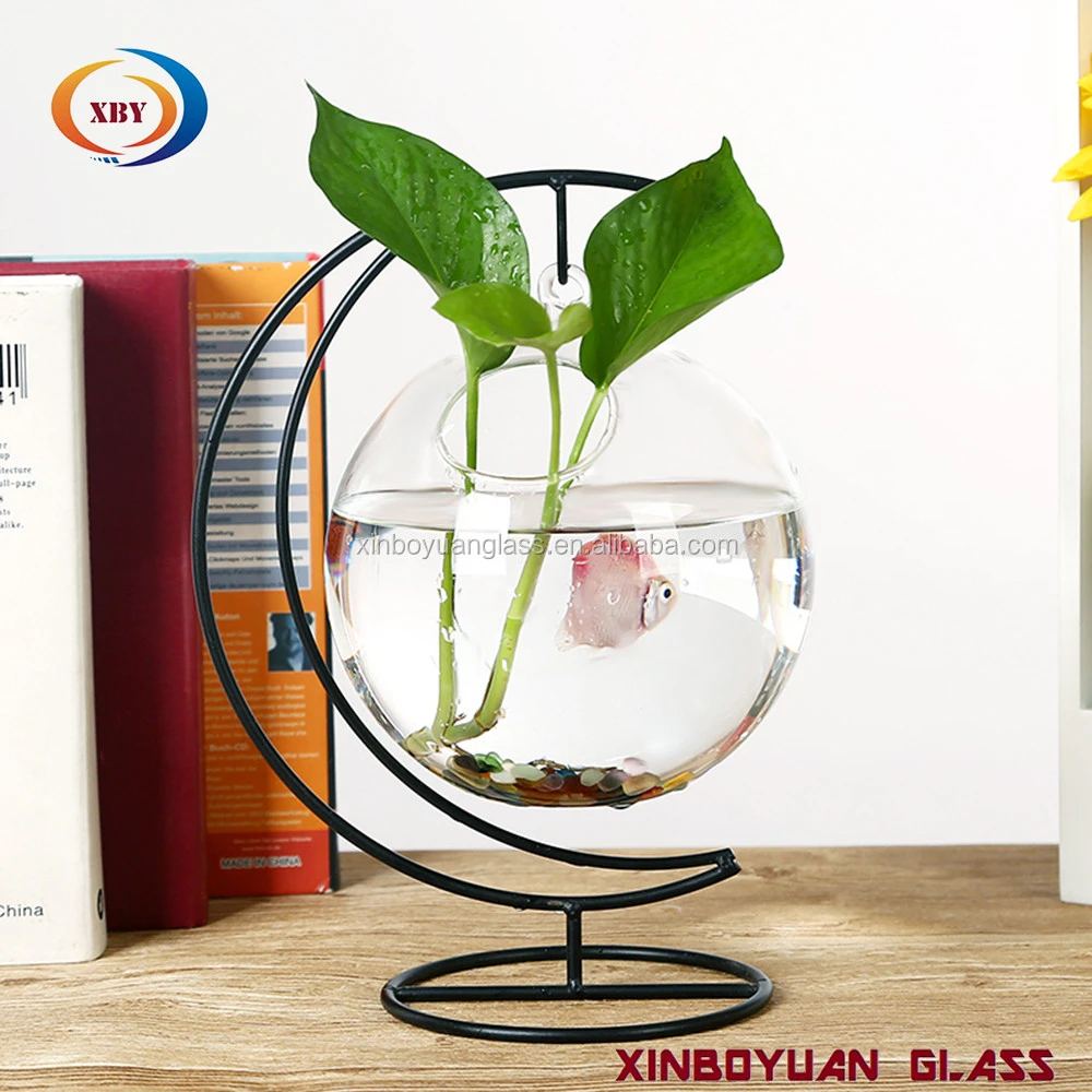 Multiple modeling glass hanging vase glass terrarium with metal stand