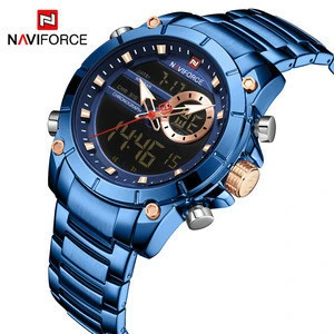 NAVIFORCE Brand 9163 Men Military Sport Watches Mens Analog Digital Watch Male Army Stainless Quartz Clock Relogio Masculino