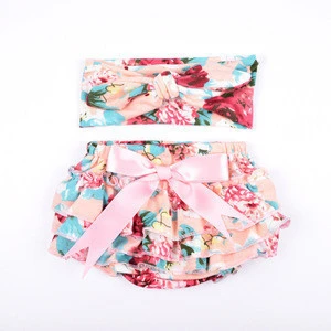 New baby floral cotton underwear and headband set cute panties