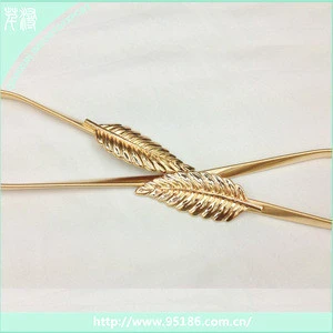 new design fashion light gold plating metal feather waist belt