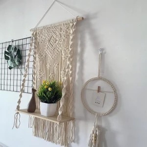 New design hanging wall mirror macrame fringe round ant nordic home decor with great price