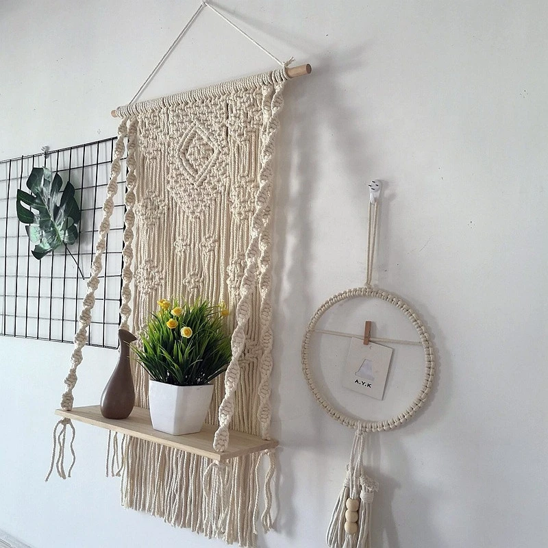New design hanging wall mirror macrame fringe round ant nordic home decor with great price