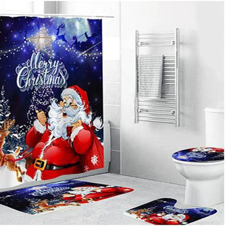 Newly Design Custom Fashion Polyester 3d Printed Waterproof Fabric Shower Curtain Christmas Shower Curtain Set For Bathroom