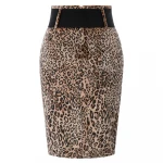 OEM Womens Hips-wrapped Base Split Bodycon Leopard Print Belt Pencil Skirt