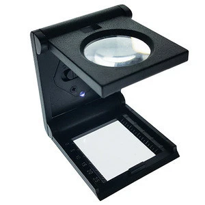 Optical Filming Glass Lens Matt Black Metal Cloth Magnifier Three Times Folding Thread Counter Magnifying Glass With LED Light