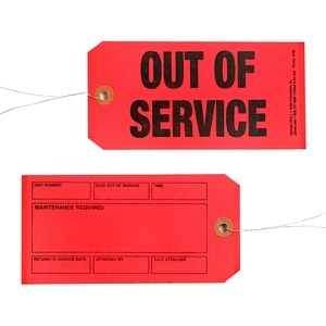 Out of Service Tags 50-pk. - 6.25&quot; x 3.125&quot;, Red, Synthetic, 12&quot; Tag Wires Attached - Easily Identify Equipment Not Available