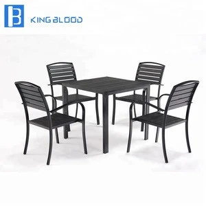 outdoor garden furniture aluminum frame black poly wood plastic outdoor dining set