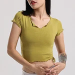 Outdoor sports new drawstring V-neck exposed belly button short yoga wear sports T-shirt running fitness wear