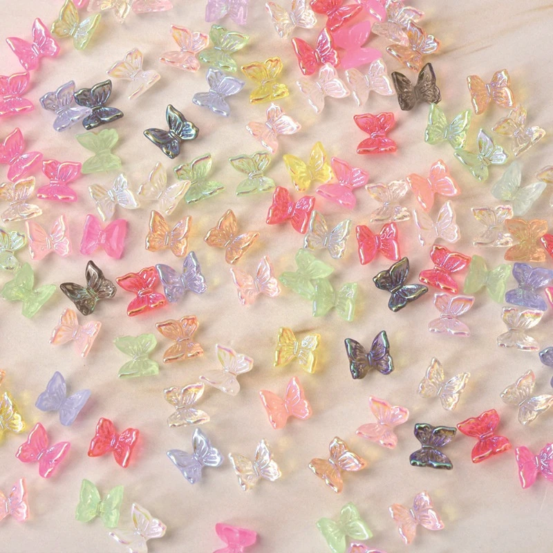 Paso Sico 50pcs/bag Factory Wholesale Resin Tiny Butterfly Ice Shimmer Colorful Mixed Nail Art Supplies for DIY 3D Nail Art