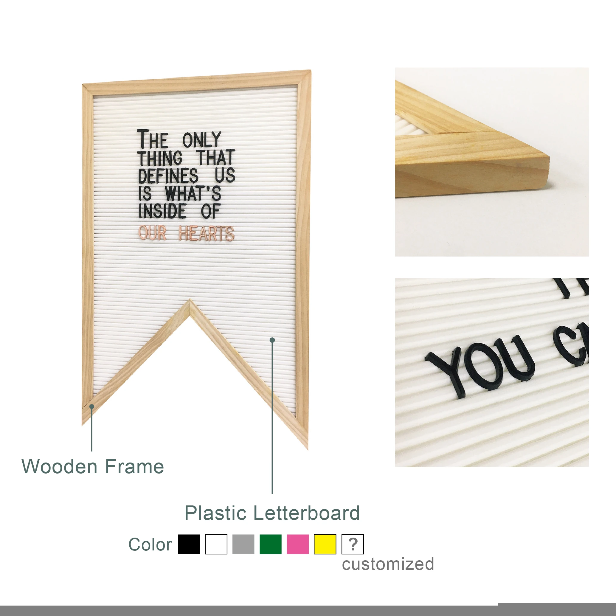 Pennant felt plastic letter board 30*45 cm wooden frame with 3/4 plastic letter made in  Taiwan hot sale