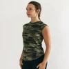 Performance Fit Womens Olive Canvas Camo T-Shirt 95% Cotton 5% Spandex Raglan Shaped Crew Neckline Cap Plain Fabric Summer