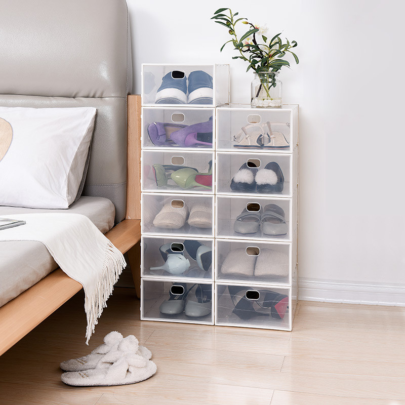 Buy Plastic Stackable Drawer Type Front Open Shoe Organizer Transparent ...