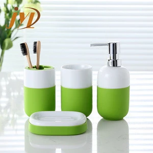 Porcelain toothbrush holder cup and soap dish bathroom accessories set with silicone sleeve for easy grip