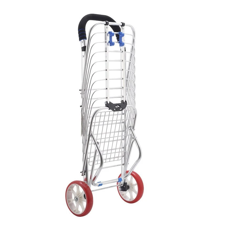 Portable Light Weight Aluminum Alloy Two PVC Wheel Luggage Cart Folding Car Outdoor Home Transport Hand Pull Basket Cart