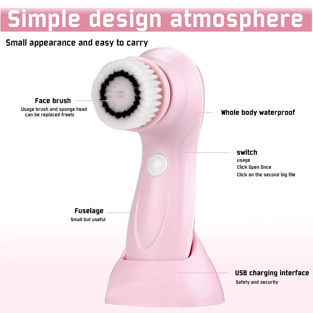 Portable Spin Brush Facial Cleansing Brush Set Deep Exfoliating Silicon Customize Face Brush Electric Silicone Face Cleaner
