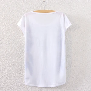 Print Feather Thin T-Shirt for Women White T-shirt O-Neck Causal Tee-shirts Graphic Tees Tops