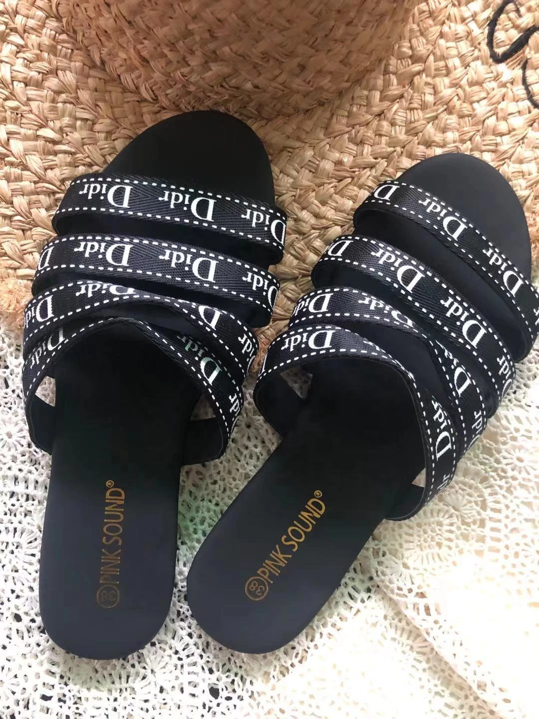 Printing letters slides shoes women latest designer flat sandals slides slippers