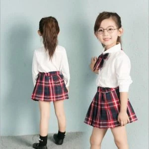 Professional made Spring Girl Uniform Set Solid Color Shirt Plus Plaid Skirt Factory Direct Children School Uniform