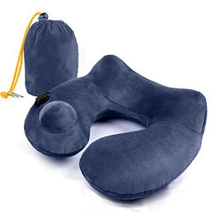 Push Button Soft Velvet Neck Pillow  Airplane Inflatable Travel neck Pillow