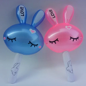 PVC Inflatable Rabbit Stick Toys Durable Plastic Blow Up Animal Stick For Kids