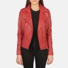 Real Leather Womens Biker Jacket Aniline Sheepskin with Zipper Flashback Red Quilted Viscose Lining inside outside Pockets
