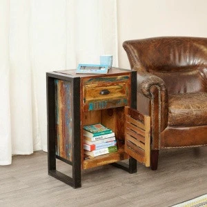 recycled wood industrial bedside cabinet nightstand with drawer