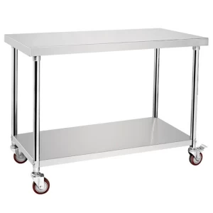 Restaurant Kitchen Equipment Project 2 Tiers Food Work Table w/ Wheels in Malaysia/Buffet Work Station Workbench Factory