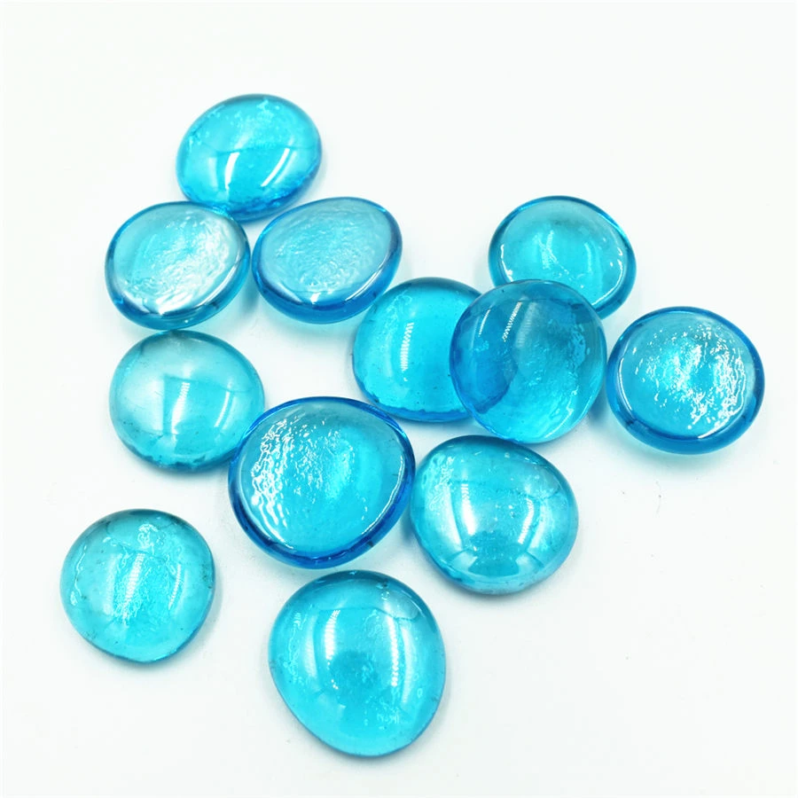Round Decorative Coloured Glass Pebbles Flat Blue Glass Pebble
