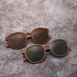 Round G15 lens gafas skateboard wood sun glasses layered wooden sunglasses walnut