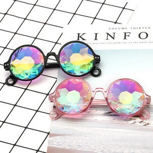 Round Kaleidoscope Sun Glasses Rave Men Women Holographic Festival Party Sunglasses