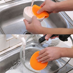 Round Kitchen Silicone Dish Washing Sponge Fruit Vegetable Cleaning Dishwashing Brush