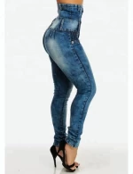 Royal wolf jeans manufacturer blue acid wash pleated stitching levanta cola colombian butt lift skinny jeans