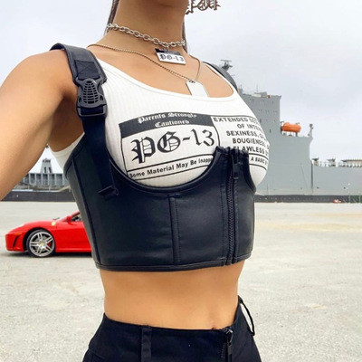 RS358 white black basic Punk print crop tops womens tank tops 2020 summer wild casual Leather camisole mujer stretch Slim tee
