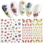 RTS Butterfly 3d Nail Stickers Sliders Back Glue Holographic Flower Foil Wraps Wholesale Laser Color Butterfly Stickers Nail Art