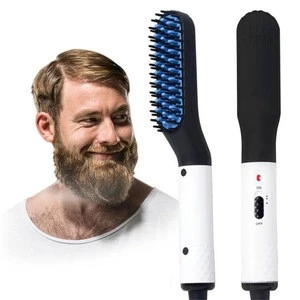 Salon Hair Straightener Beard Brush Men&#39;s Electric Plastic Carbon Styling Comb Beard Straightener