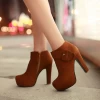 Sexy Buckle Round Toe Platform Chunky High Heels Ankle Boots Red Faux Suede Wedding Shoes