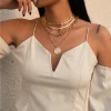 SHIXIN Multi layer Necklace in Gold Jewelry Flat Snake Chain Collars U Shape Chain Necklace Coins Portrait Pendant Necklace