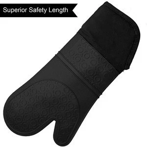 Silicone Oven Mitts with Quilted Cotton Lining - Professional Heat Resistant Kitchen Pot Holders - 1 Pair