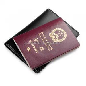 Simple Black Slim Genuine leather travel passport wallet holder