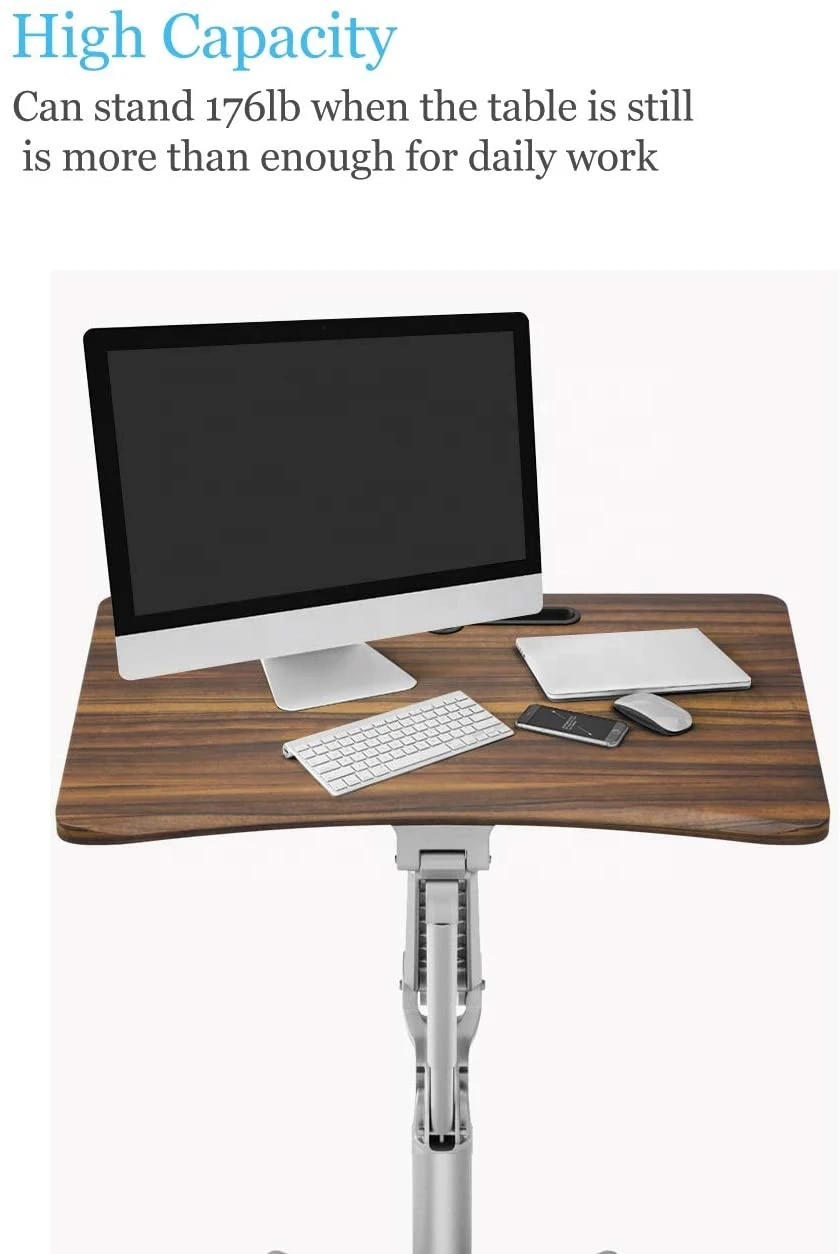 Single Leg Pneumatic Sit to Stand Desk Height Adjustable Workstation Desk with Movable Base