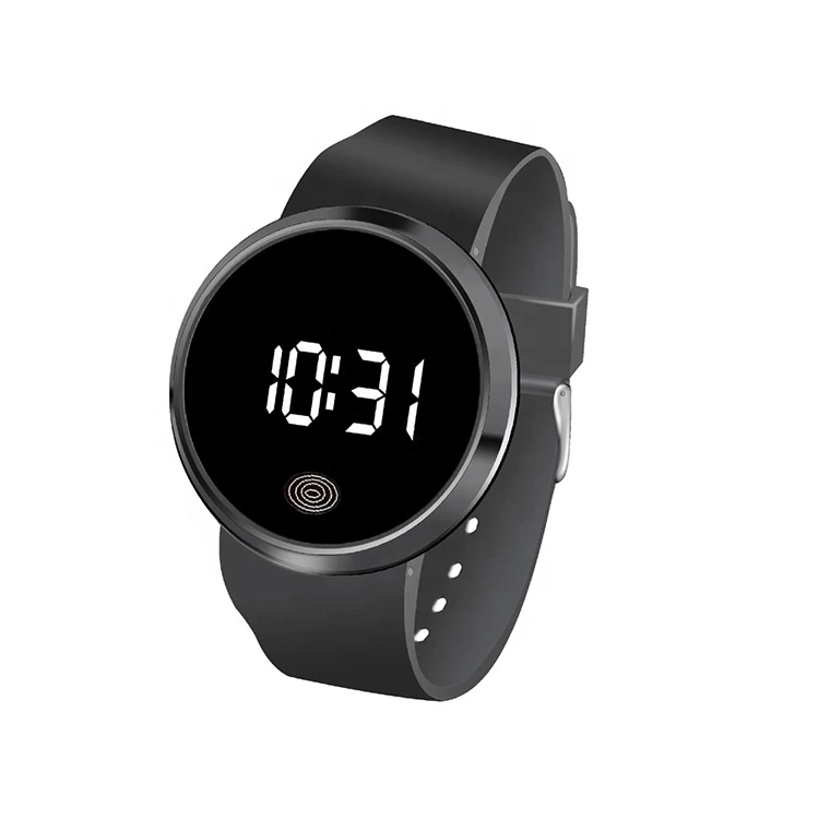 Smart Simple Mens Digital Round Black LED Touch Screen Watch