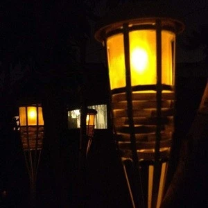 solar bamboo tiki torch landscape garden home lawn stake light lamp