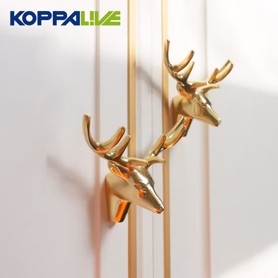 Golden Brass Deer Head Knobs DIY Drawer Cabinet Door Cupboard Furniture Knob